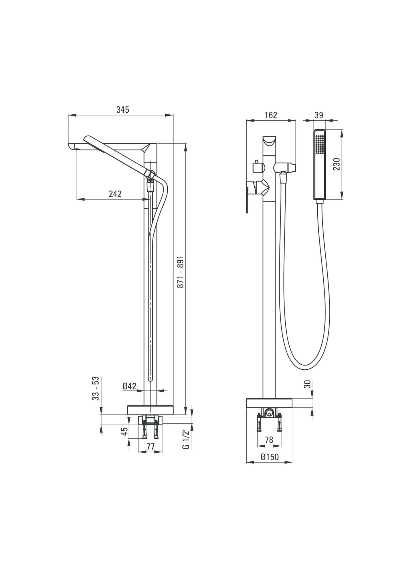 Grifo mezclador de baño independiente DEANTE Alpinia con juego de ducha // Cromo // BGA-017M 