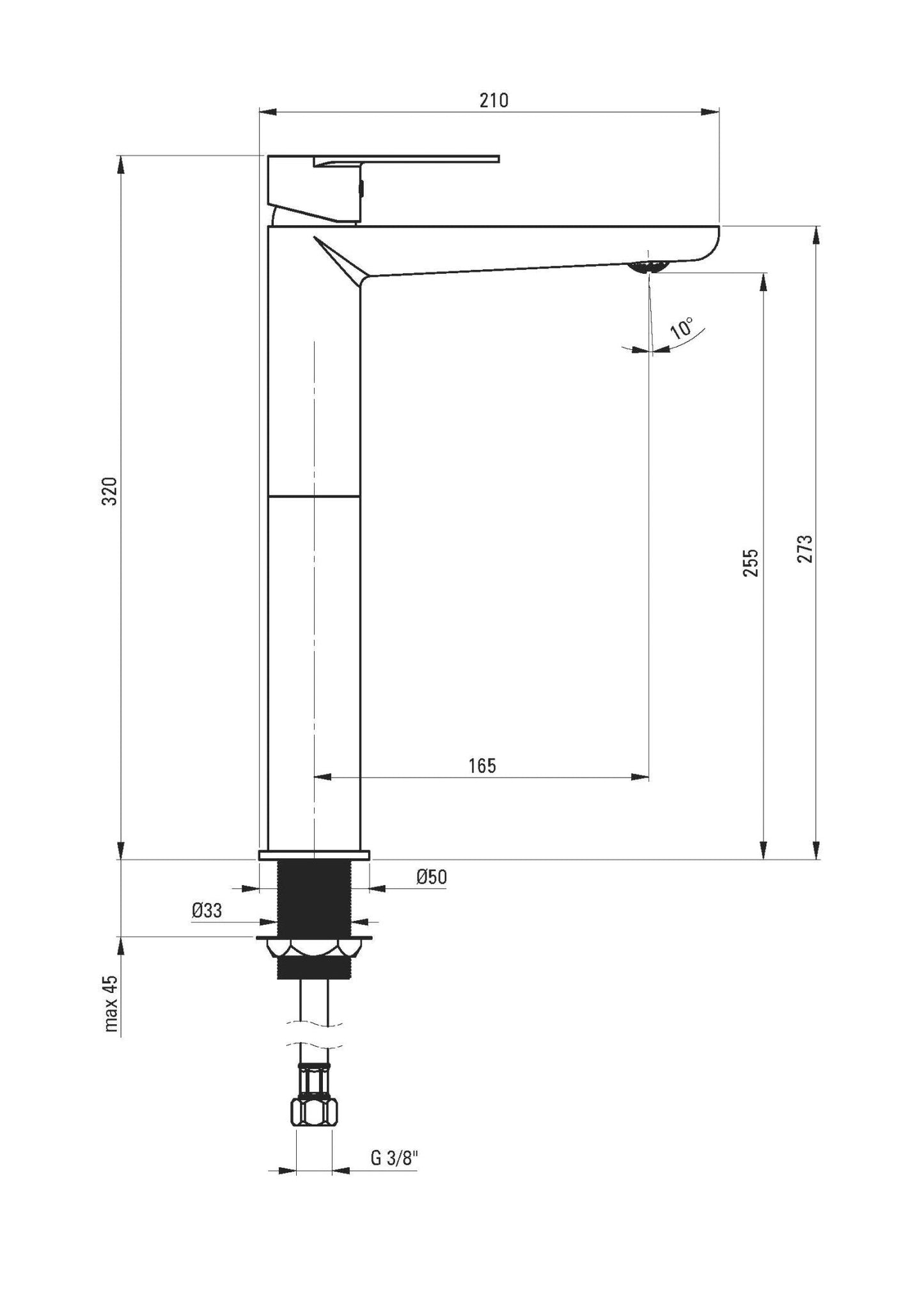 DEANTE Alpinia basin mixer with raised base // Nero // BGA-N20K 