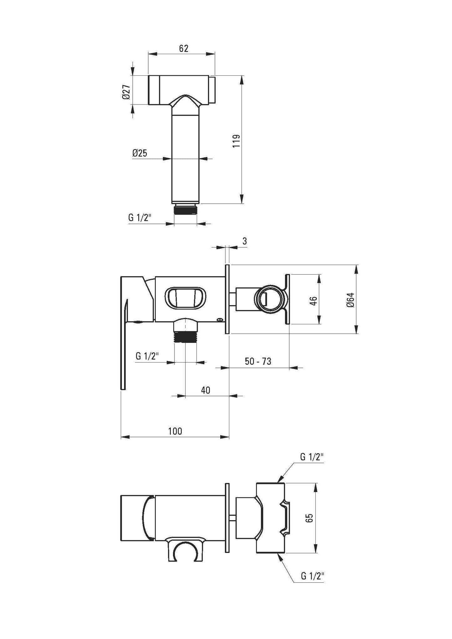 DEANTE Alpinia Bidet-Armatur mit Bidetta-Handbrause // Chrom // BGA-034M