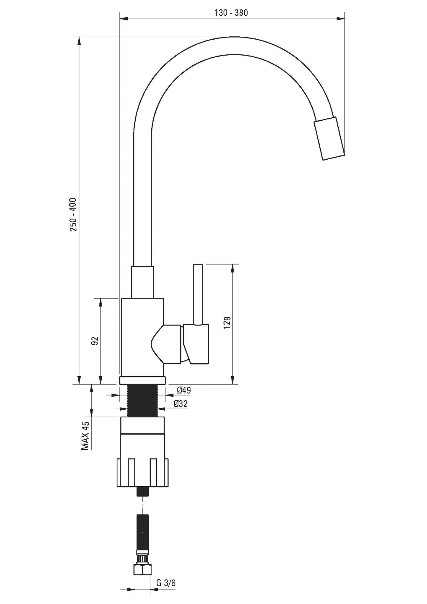 SET: GRANITE SINK ZQN_5113 + SINK MIXER WITH FLEXIBLE SPOUT BOC N72M + NERO FITTINGS, BEIGE