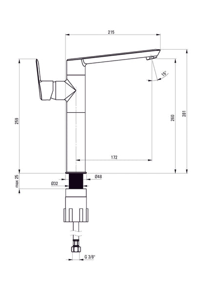 DEANTE Arnika washbasin mixer high with side lever // Chrome // BQA-020K