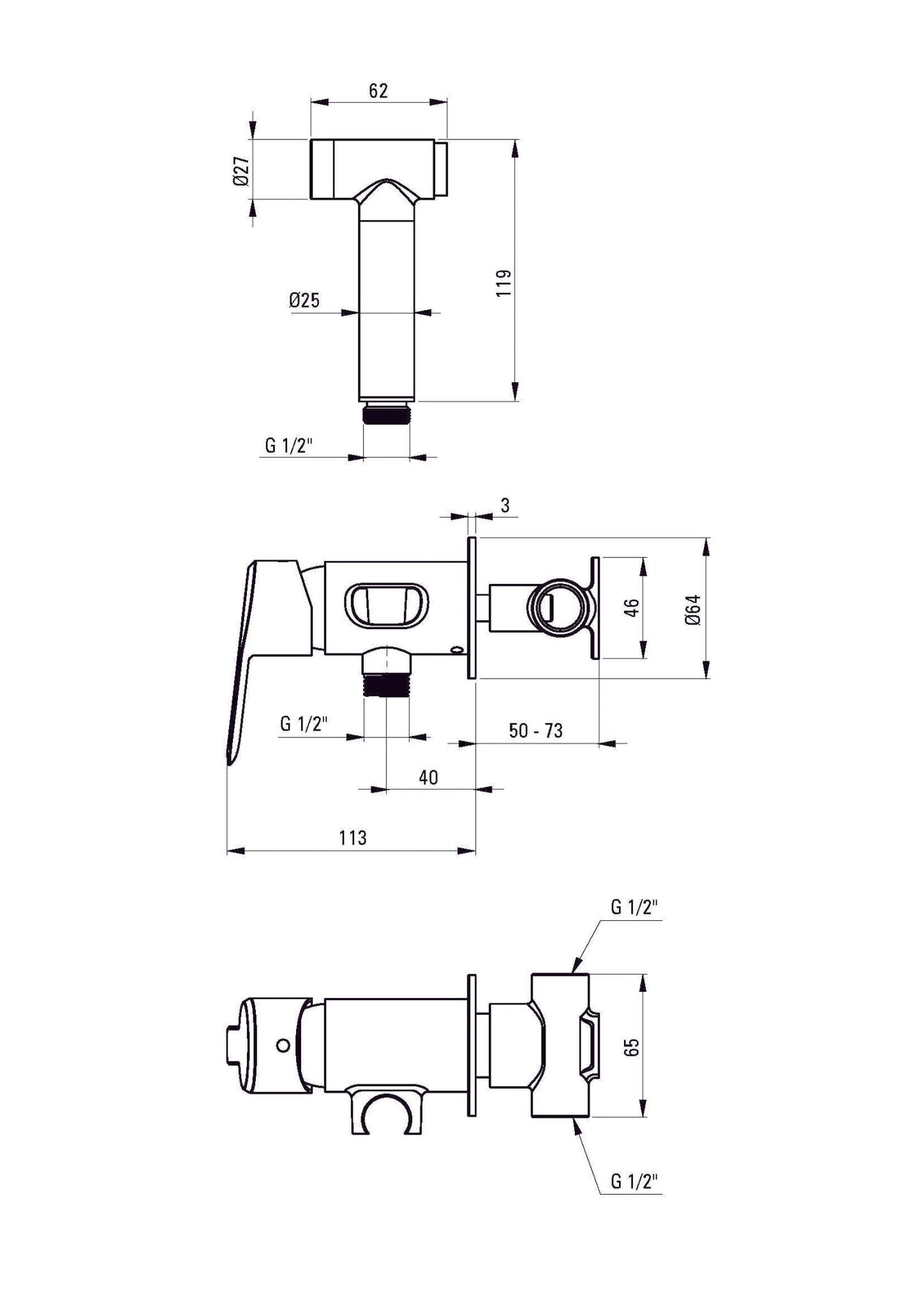 DEANTE Arnika Bidet Armatur mit Bidetta-Handbrause // Chrom // BQA-034M