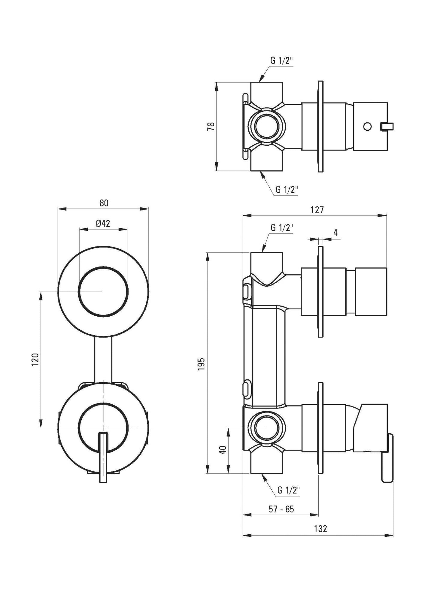 DEANTE Silia shower mixer with jet switch for concealed installation // brushed steel // BQS-F44P