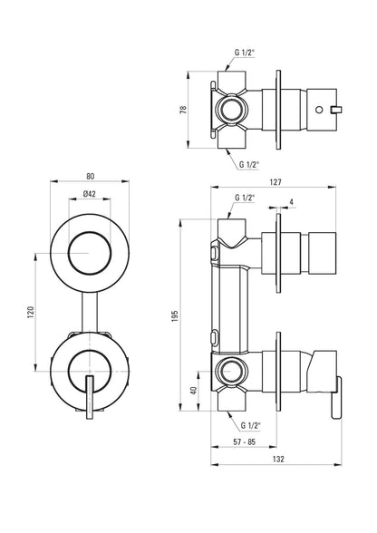 DEANTE Silia shower mixer with jet switch for concealed installation // brushed steel // BQS-F44P