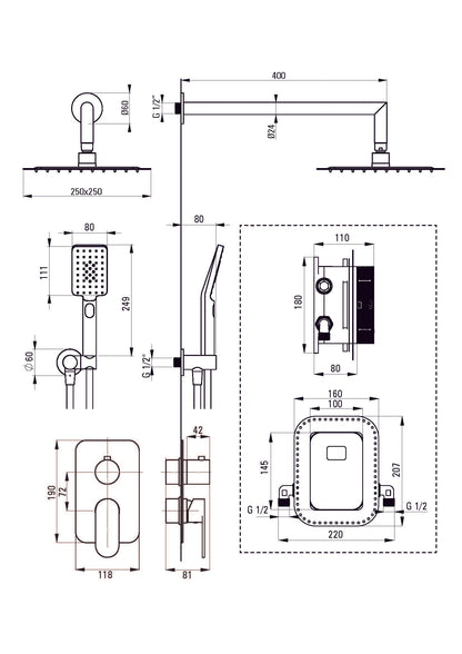 DEANTE Alpinia Duschset Unterputz mit Mischbatterie-BOX // Chrom // BXYZ0GAM