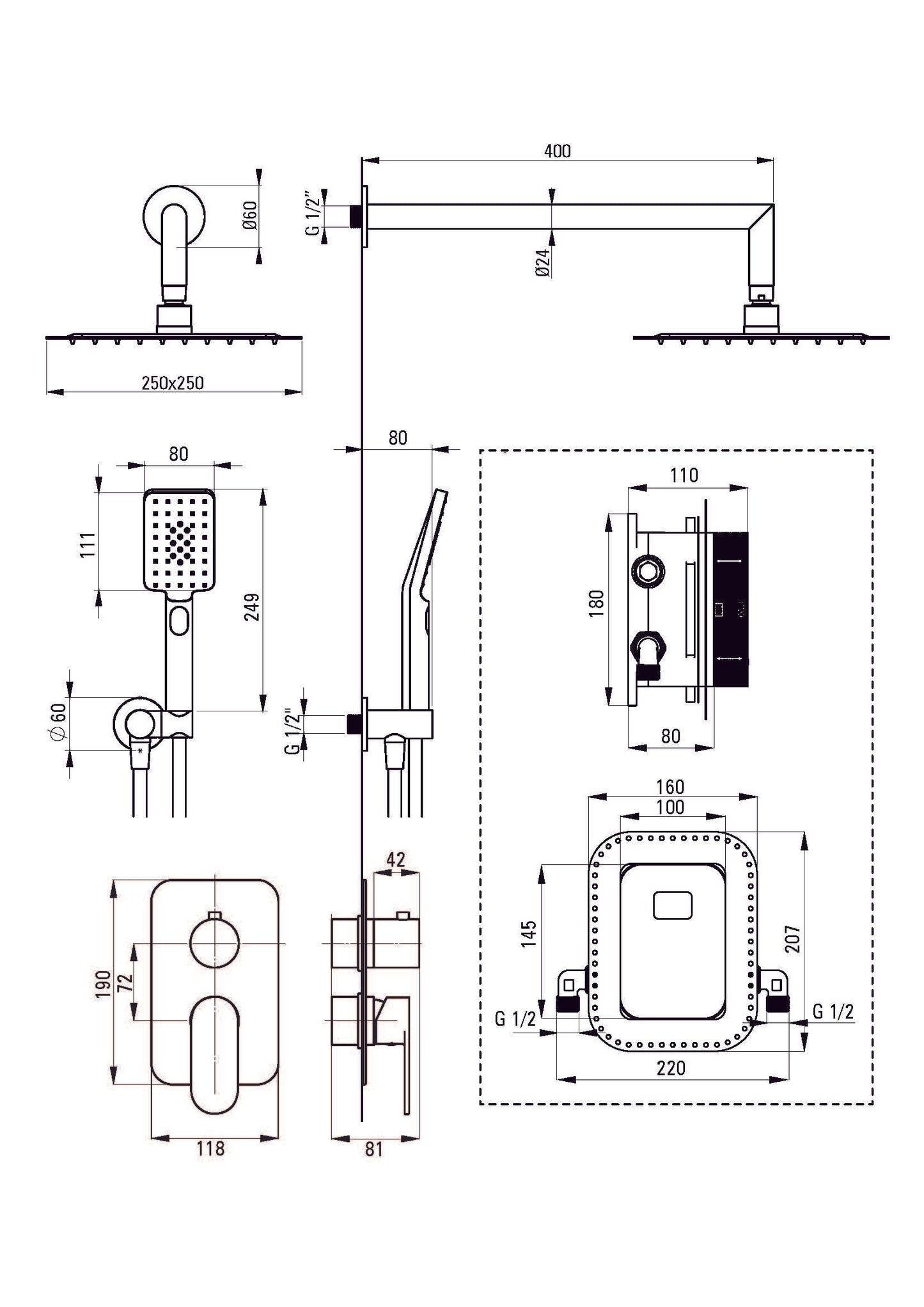 DEANTE Alpinia shower set concealed with mixer tap BOX // Nero // BXYZNGAM 