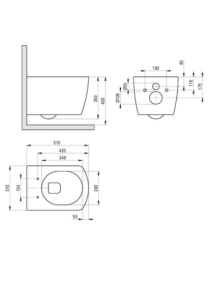 ASIENTO DE INODORO + TAZA DE INODORO DE PARED ANEMON