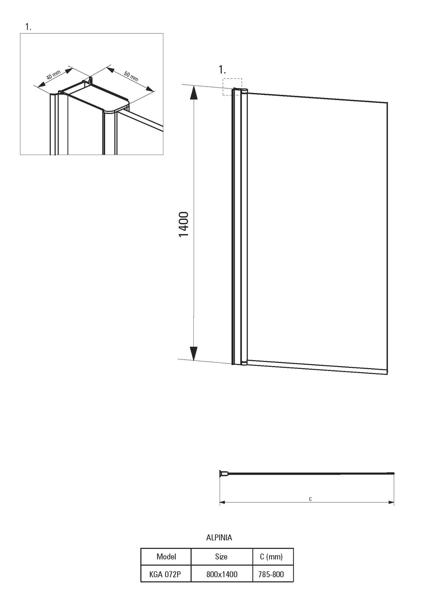 Mampara de bañera DEANTE Alpinia - 80x140 cm // Cromo // KGA-072P 