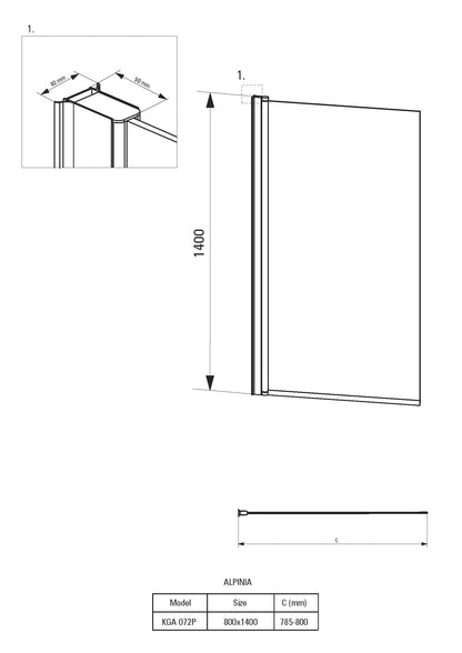 Mampara de bañera DEANTE Alpinia - 80x140 cm // Cromo // KGA-072P 