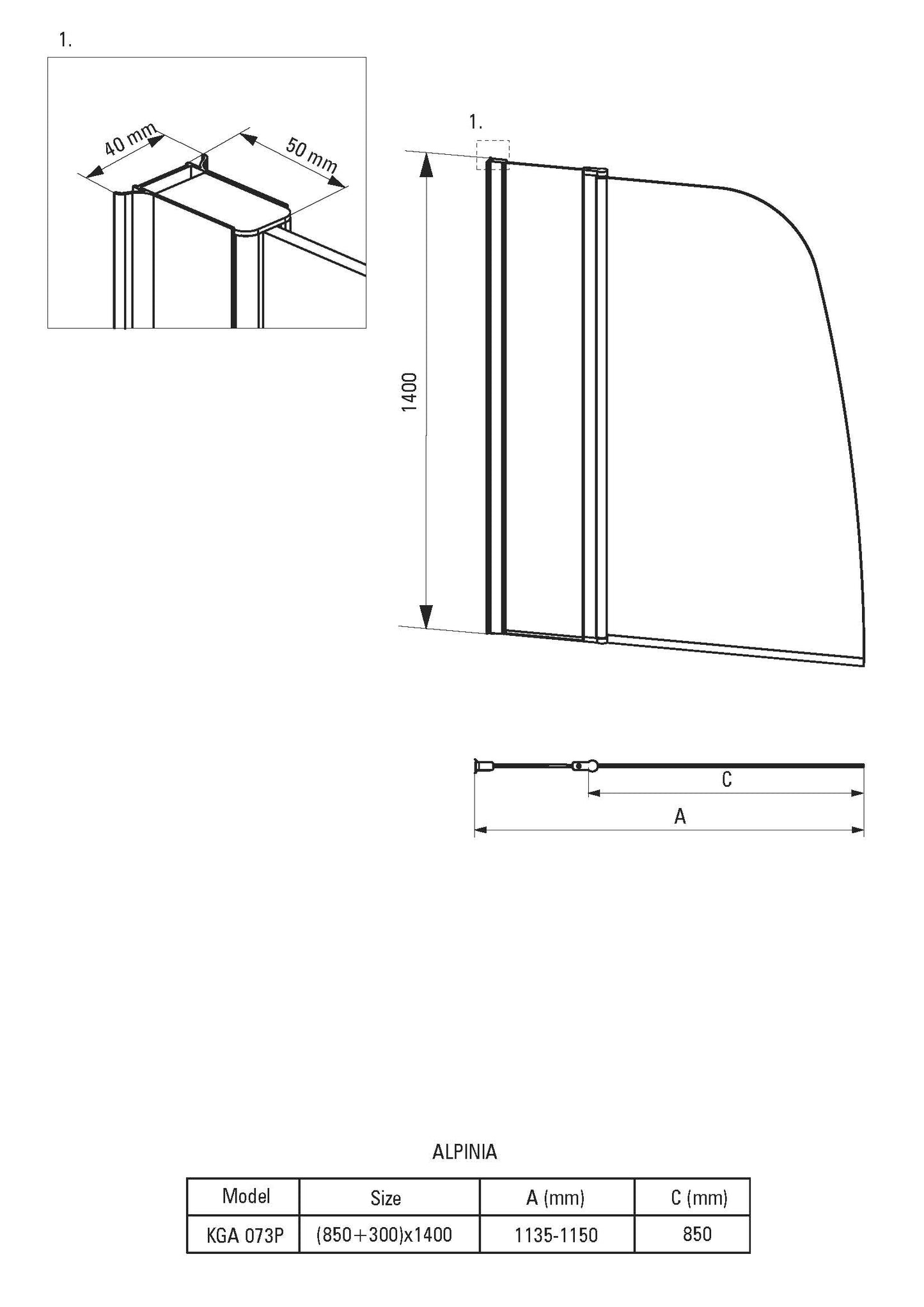 DEANTE Alpinia Badewannenabtrennung - 115x140 cm // Chrom // KGA-073P