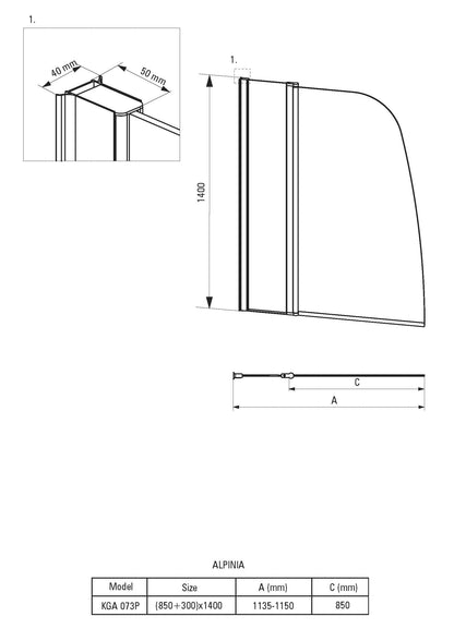 DEANTE Alpinia Badewannenabtrennung - 115x140 cm // Chrom // KGA-073P