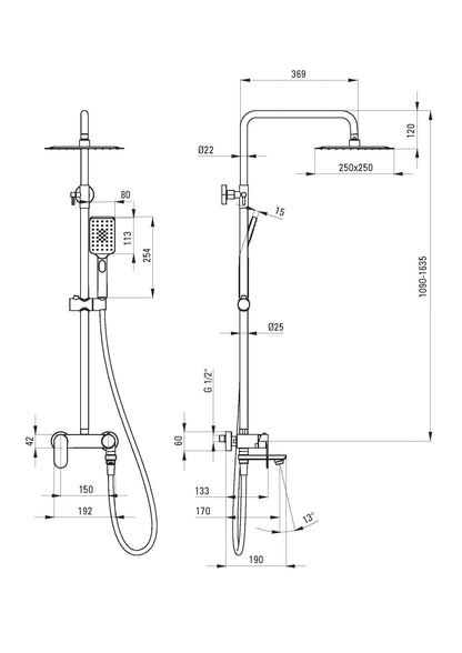 DEANTE Alpinia shower system with bathtub faucet – swivel spout // Chrome // NAC-01AM 