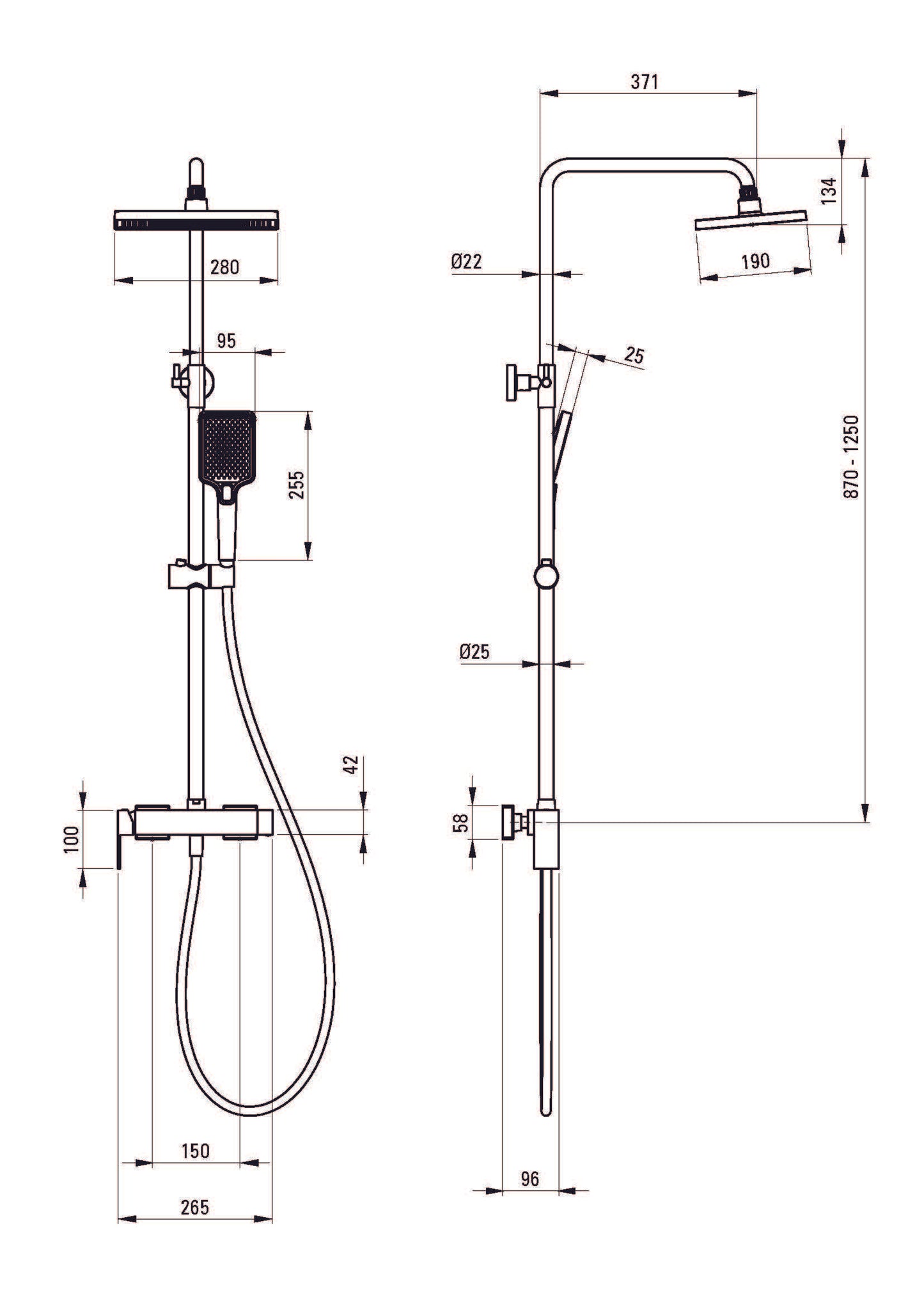 COLUMNA DE DUCHA ANEMON CON MEZCLADOR, NERO