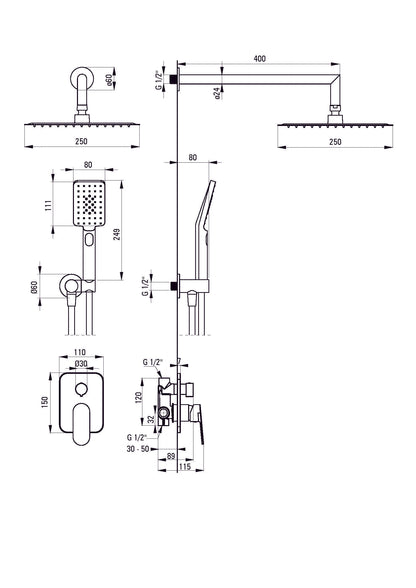 DEANTE Alpinia shower set concealed // Chrome // NAC-09LP 