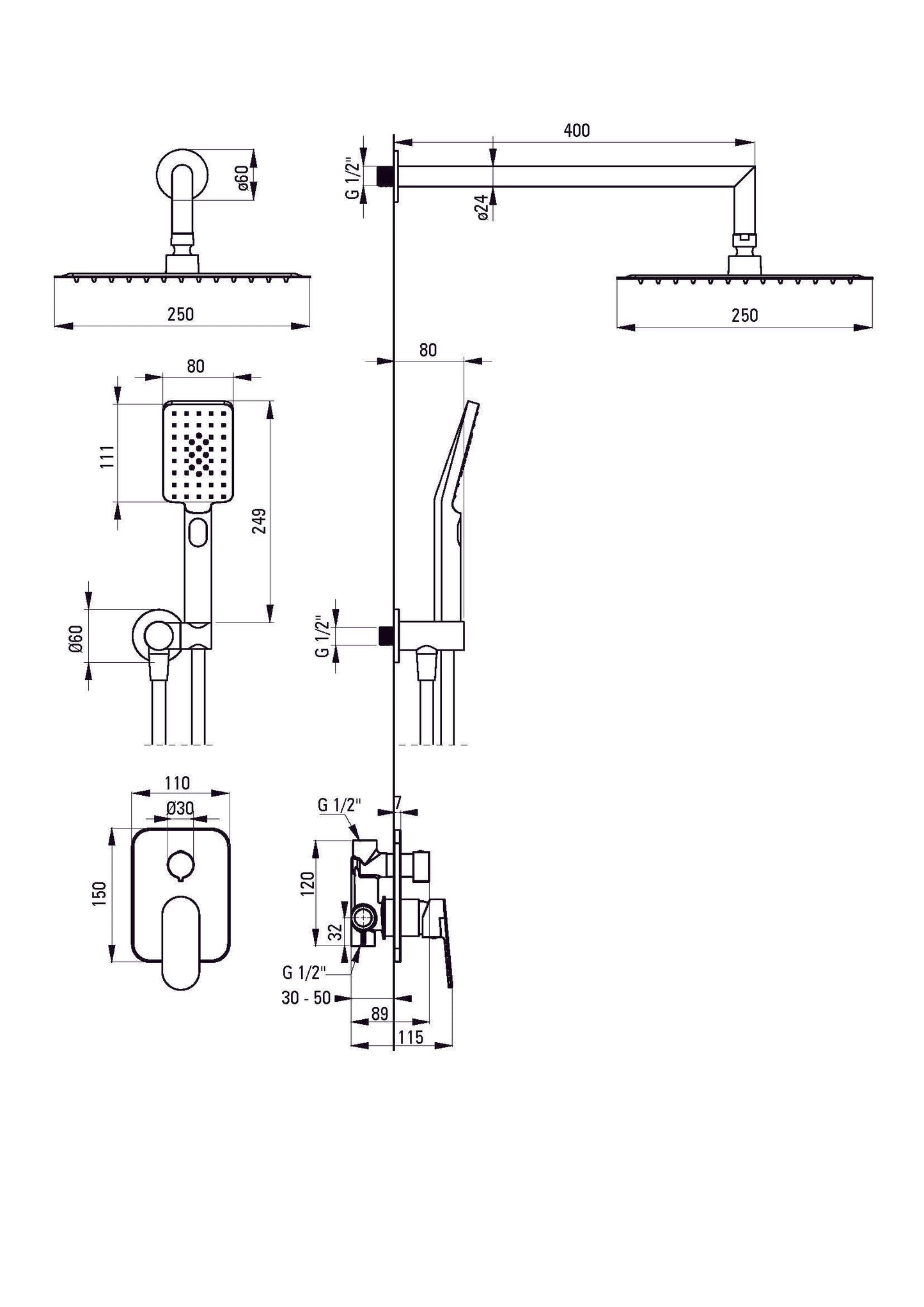 DEANTE Alpinia shower set concealed // Nero // NAC-N9LP 