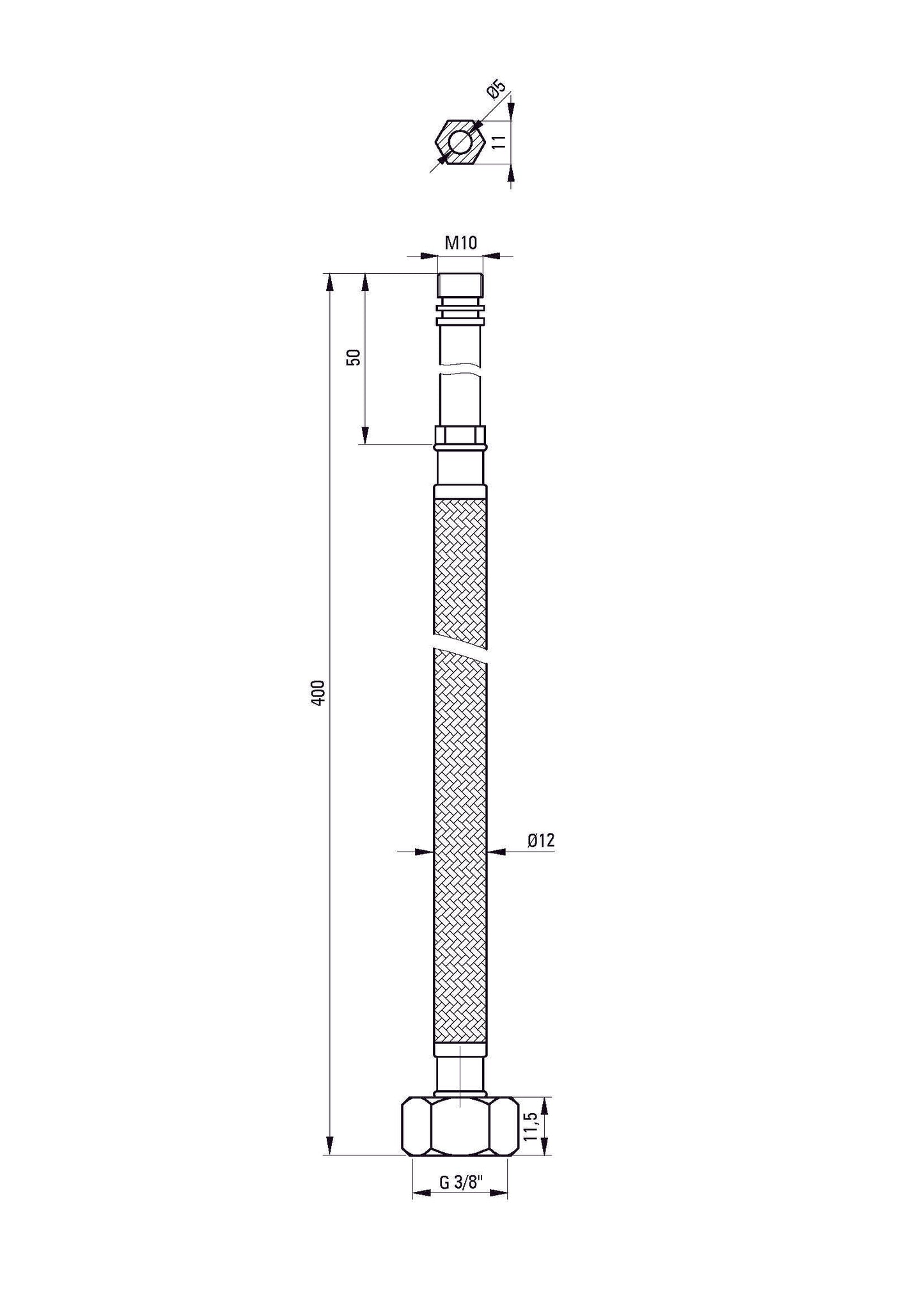 DEANTE Anschlussschlauch für stehende Armaturen - 40 cm // Nero // XDD40N2E0