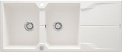 ANDANTE 2-BOWL GRANITE SINK WITH DRAINER 1160x500x224, 3.5'', ALABASTER, WITH SPACE SAVER