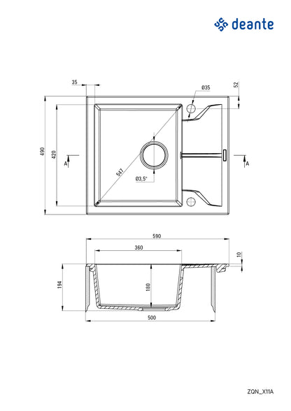 DEANTE Andante Granitspülbecken mit Abtropffläche // Graphit Metallic // ZQN-G11A