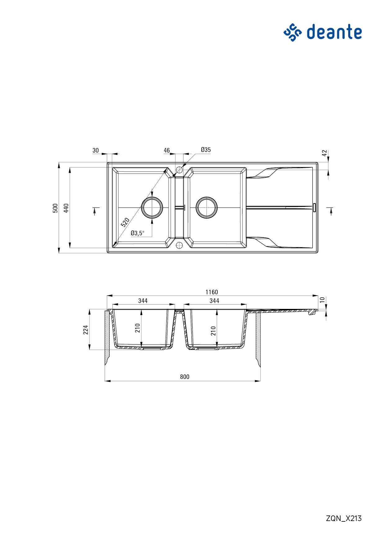 DEANTE Andante Granitspülbecken mit Abtropffläche - 2 Becken // Graphit Metallic // ZQN-G213